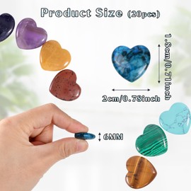 Kioiner 20 Pcs Heart Shape Stones, 2 cm Love Heart Healing Crystal Stones, Natural Heart Worry Stones Chakras Stones for Women Yoga Witchcraft Meditation Stress Reiki Energy Balancing Home Decoration