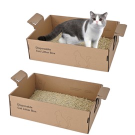 2 Pack Disposable Litter Boxes for Cats, 17.4" x 12.3" x5.4" Large Cardboard Cat Litter Box, Extra Thick Portable Travel Litter Box for Cats, Foldable, Waterproof, Leak Resistant (Large, Count, 2)