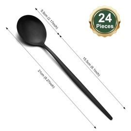 Pleafind Soup Spoons 24 Pieces, Stainless Steel Spoon Set, 8.27 Inch (21 cm) Tablespoon, Black Soup Spoon, Cutlery Spoon, Suitable for Home, Restaurant, Party, Wedding Banquets, Dishwasher Safe