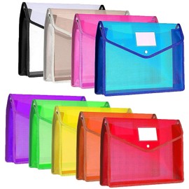 Plastic File Folder, 9 Pcs Large-Capacity Poly Envelope Expanding Wallet Document Folder Letter Size A4 Accordion File Pouch with Label Pocket, Snap Button for School Home Work Office Organization