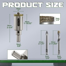 CSOOM 2PCS 1"(25mm) Diamond Hole Saw with Center Drill Bit, One-Touch Positioning, Easy to Penetrate Hard Materials Such as Ceramic, Tile, Glass, Granite, Marble, etc.