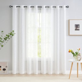 Linen White Semi Sheer Curtains for Living Room 84inch Long Light Filtering Linen Textured Look Window Curtain Panels for Bedroom Sunroom 52" w x 2 pcs Grommet Top