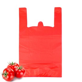 LazyMe T Shirt Bags, Red Plastic Bags with Handles Bulk, Bolsas De Plastico Para Negocio, Grocery Bags Retail Shopping Bags Merchandise Bags for Supermarket Restaurant, 12x20inch (100pcs)