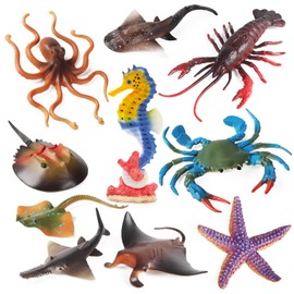 cifras de juguetes de animales del mar del océano, 10 piezas grandes de plástico para criaturas marinas, cifras de animales del océano, caballito de mar, estrellas de mar, cangrejo, langosta, pulpo,