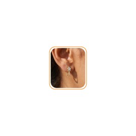 PRTGL Stud Earrings for Women - 14K Gold Plated Tiny Cubic Zirconia Paved CZ Star Stud Earring Open Hoop Design 925 Silver Back Finding