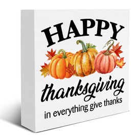 Thanksgiving Decor Happy Thanksgiving Wooden Sign Farmhouse Pumpkins Autumn Harvest Decorations for Home Shelf 5 X 5 Inches