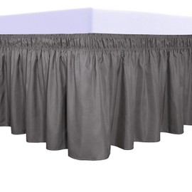 PureFit Wrap Around Ruffled Bed Skirt with Adjustable Elastic Belt - 14 Inch Drop Easy to Put On, Wrinkle Free Bedskirt Dust Ruffles, Bed Frame Cover for Twin,Twin XL and Full Size Beds, Dark Gray