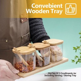 HONGCHU Condiment Containers with lids 3 pack Seasoning Box Condiment Pots Jars with Spoons Container for Spice Salt Sugar Cruet (Quadrate 1 set)