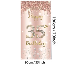 35th Birthday Decoration for Women, Happy 35th Birthday Backdrop Banner Rosegold Fabric Sign Poster, Woman 35th Birthday Door Banner Party Welcome Sign