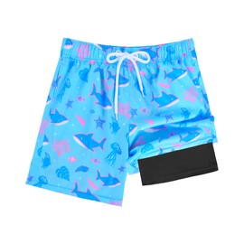 Resiprolty Toddler Swim Trunks Size 8 with Compression Liner Quick Dry Toddler Bathing Suits Boys Swim Shorts Swimsuit Boy Kids Swimwear Blue Shark