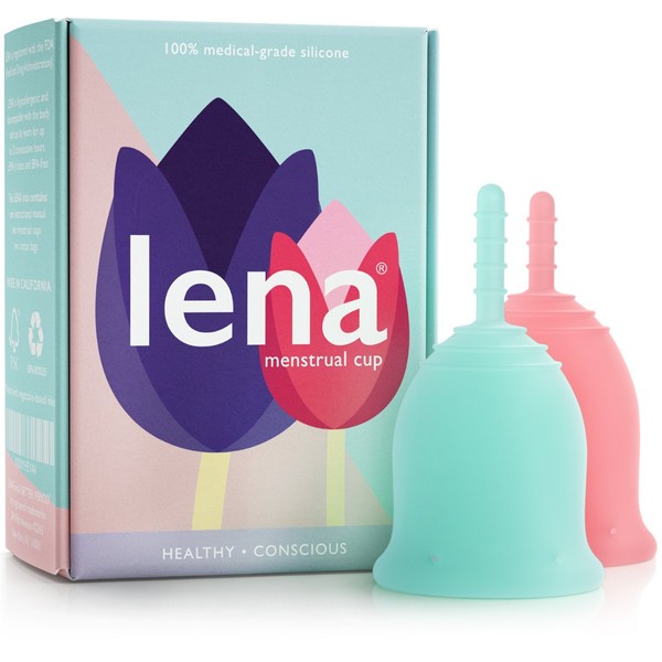Lena Menstrual Cup - Reusable Period Cup - Tampon and Pad Alternative - Small and Large - Pink and Turquoise