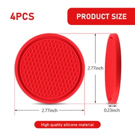 nodteem 4 PCS Car Coaster, 2.75" 3D Honeycomb Anti-Slip Shock-Absorbing Cup Holder Insert Decoration, PVC Thickened Silent Shock-Absorbing Washable and Reusable Coaster, Universal for Cars (Red)
