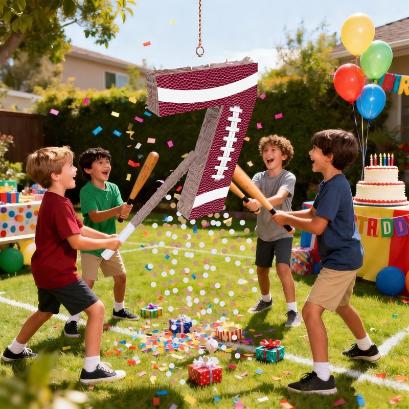 16Inch Football Number 7 Piñata Includes Blindfold, Wooden Stick and