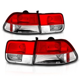 AmeriLite For 1996-2000 Honda Civic Coupe Crystal Clear Red Replacement Brake Tail Lights 4 Pieces Set - Passenger and Driver Side