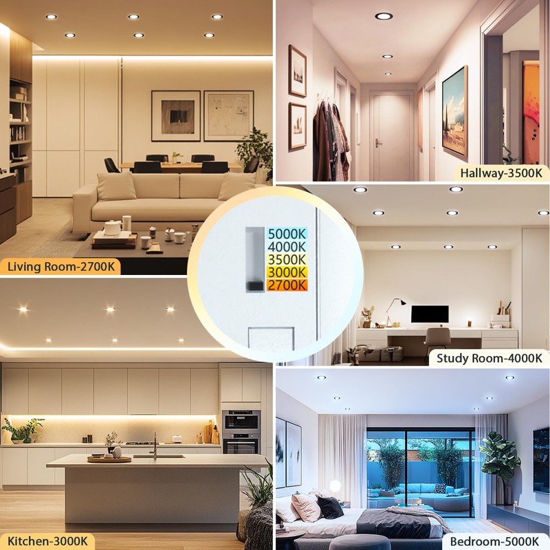 LVWIT 12 Pack 4 Inch LED Recessed Light, 9W 5CCT