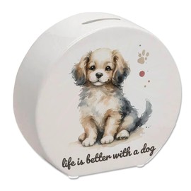 Cute Dog Money Box with Saying Life is Better with a Dog Small Cute Sitting Pet Figure