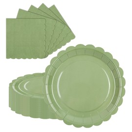 LDFDRT 40 Pcs Party Dessert Plates and Napkins Sets Sage Green 9" Paper Plates and 6.5" Napkins Party Supplies Tableware Decoration For Birthday Picnic