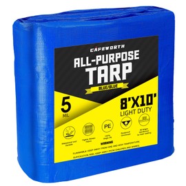 CAPEWORTH Tarps Blue 8X10ft 5Mil, Tarp Cover, Blanket, Waterproof, UV Resistant, Rip and Tear Proof, Poly Tarpaulin with Reinforced Edges for Roof, Camping Patio Pool Cover Boat