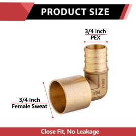 (Pack of 5) EFIELD Pex 3/4" x 3/4" Female Sweat 90 Degree Elbow Copper Adapter (Over Copper Tube) Brass Barb Crimp Fittings