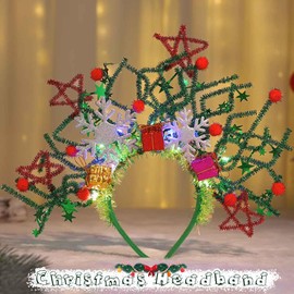 CASDRE Diadema iluminada de Navidad verde rojo copo de nieve para el pelo de regalo de Navidad, accesorios para el cabello brillante para mujeres y niñas