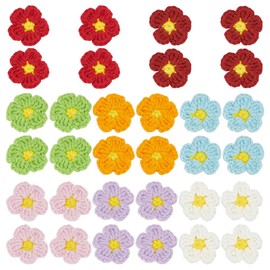 FINGERINSPIRE Pack of 32 Crochet Flowers Appliques 8 Colours Cotton Knitted Flowers Patches Handmade Knitted Flowers Patches Crochet Flowers Costume Accessories for Clothing Repair DIY Craft