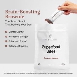 For Wellness Superfood Bites Focus | Healthy Snacks for Adults and Kids | Organic, Healthy Snack with Nootropics for Energy and Brain Food | Cocoa Espresso Brownie Bites, 10 Count