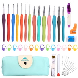 37 Crochet Hook Set 14 Pieces Knitting Needles Kit 8 Sizes Crochet Hook Set 2.0 mm - 10.0 mm Colour Crochet Hook Set Crochet Set for Beginners Ergonomic Rubber Handles Soft Grip Crochet Hooks with