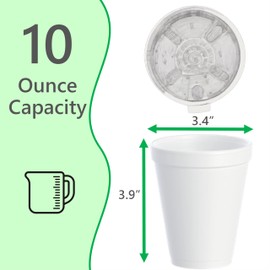 10OZ Foam Cups With Lids for Hot & Cold Drinks, USA-Made 50-Pack - Ideal Styrofoam Coffee Cups, Insulating To-Go Cups for Soda, Tea, Juice - Sturdy, Disposable & comparable to Industry standard 10J10