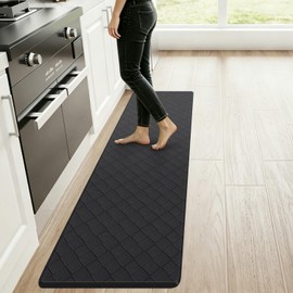 Tapete Antifatiga para Cocina, Tapete Acolchado, Resistente y Antideslizante, Alfombra Ergonómica para Pisar Suave al Cocinar, Tapetes Antifatiga para Hogar, Cocina y Oficinas-Negro(150*44cm)