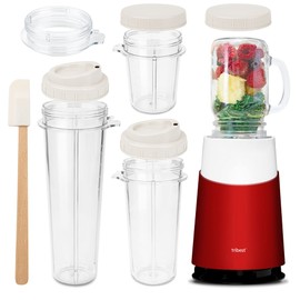 Tribest Mason Jar Ready Personal Blender 2 with Mason Jar Blending Mug, Red