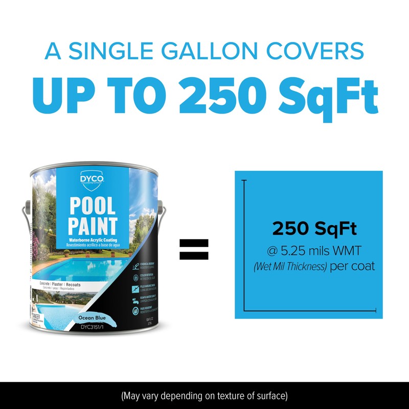 Dyco Waterborne Acrylic Pool Paint, Resistant to UV, Water, Salt,