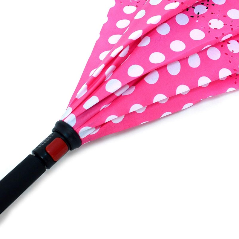 Parquet Pink Polka Dot Double Layer Inverted Umbrellas - C
