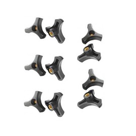 1/4"-20 Three Prong Wing Nut 2 inch Black Plastic Knob Diamete with Through Brass Insertr (Pack of 10)