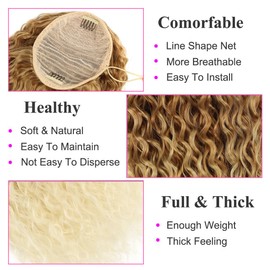 BHF 30inch Long Curly Drawstring Ponytail Extension, Heat Resistant Synthetic Clip in Natural Wave Ponytail Hair Pieces For Women (OT27/613#)
