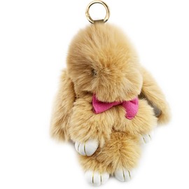 Unpafcxddyig Soft Bunny Keychain with Bow Artificial Rabbit Fur Fluffy Key chains for Bag Backpack Handbag,light brown