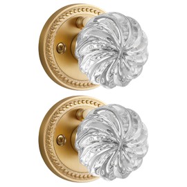 SORWDUERM 2 Pack Crystal Door Knob Gold Door Knobs Interior Satin Brass Privacy Brushed Gold Glass Door Handle for Bedroom and Bathroom Glass Door Knob