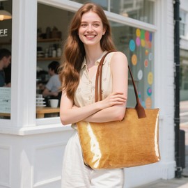 KALIDI Kraft Paper hobo Bag, Ultra Clear PVC Top-Handle Purse Zipper Shoulder Bag Vintage Large Carry All Plastic tote Handbag