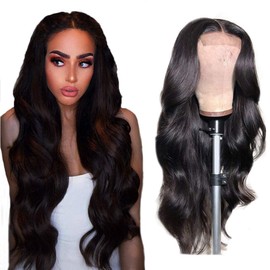 Lace Front Wigs Human Hair Pre Plucked Body Wave 4x4 Lace Closure Wig 26 Inch Brazilian Body Wave Wig Real Hair Wigs for Women Glueless Body Wave Closure Wig Black Hair Wig Unprocessed 150% Density