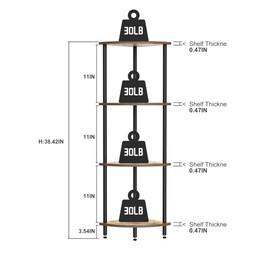 QLSPTFTS 4 Tier Corner Shelf, Bookcase for Small Spaces, Corner Display Shelf, Plant Stand, Rustic Brown and Black,Suitable for Bedroom,Living Room,Kitchen