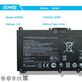 OUWEE HT03XL Laptop Battery Compatible with Hp Pavilion 14-CE 15-CS 15-DA 250 255 G7 340 G5 Series HSTNN-UB7J L11421-542 HSTNN-IB8O HSTNN-LB8L HSTNN-IB80 HSTNN-DB8S HSTNN-DB8R hp 250 g7 Battery