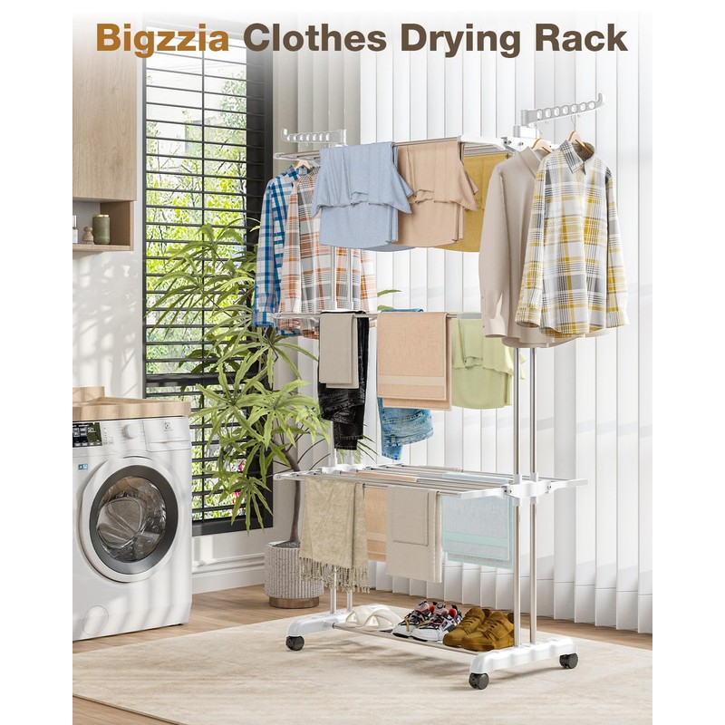 Bigzzia 4 Tier Folding Drying Rack Clothing Clothes Horses Rack