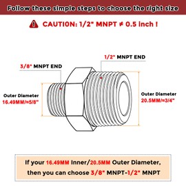 Kozelo 1pc 1/2" NPT Female to 3/8" NPT Female Solid Brass Hex Nipple Hose Connector Pipe Leak Repair Bathroom Remodeling Tool Extension Compression Female Pipe Adapter