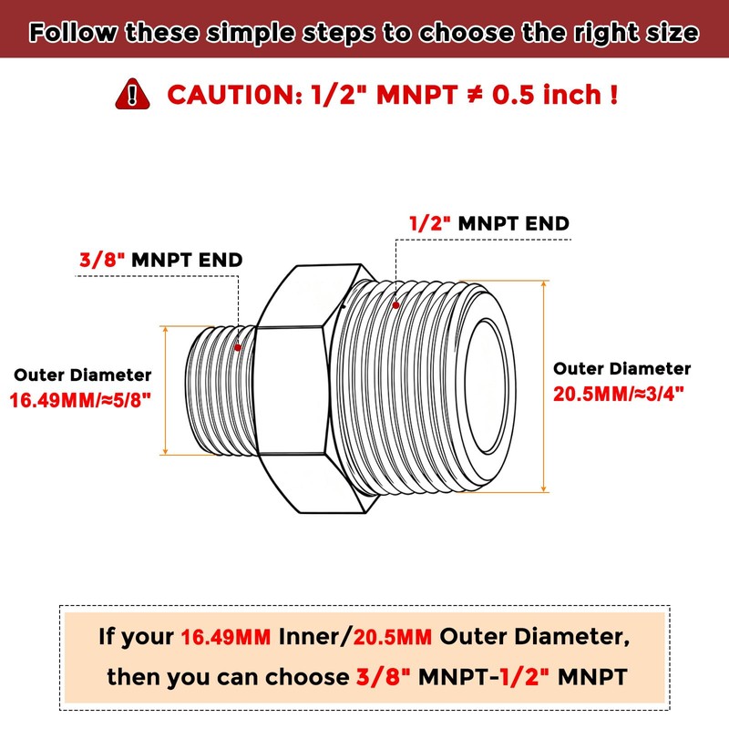 Kozelo 1pc 1/2" NPT Female to 3/8" NPT Female Solid