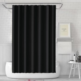 Timecity Black Plastic Shower Curtain Liner with 3 Magnets, Thickened Waterproof, Quick Drying, 71x79 Inch, Set with 12 White Plastic Hooks