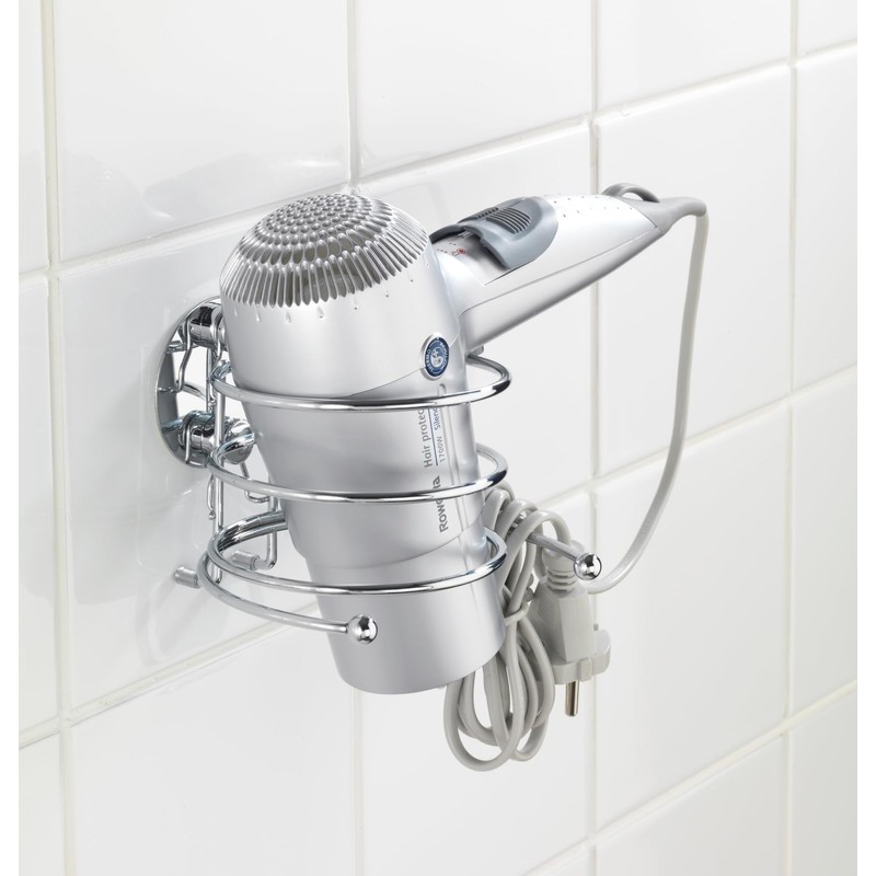 Wenko 18770100 Turbo-Loc Porta Asciugacapelli, Fissaggio Senza Trapano, Acciaio, 11,5