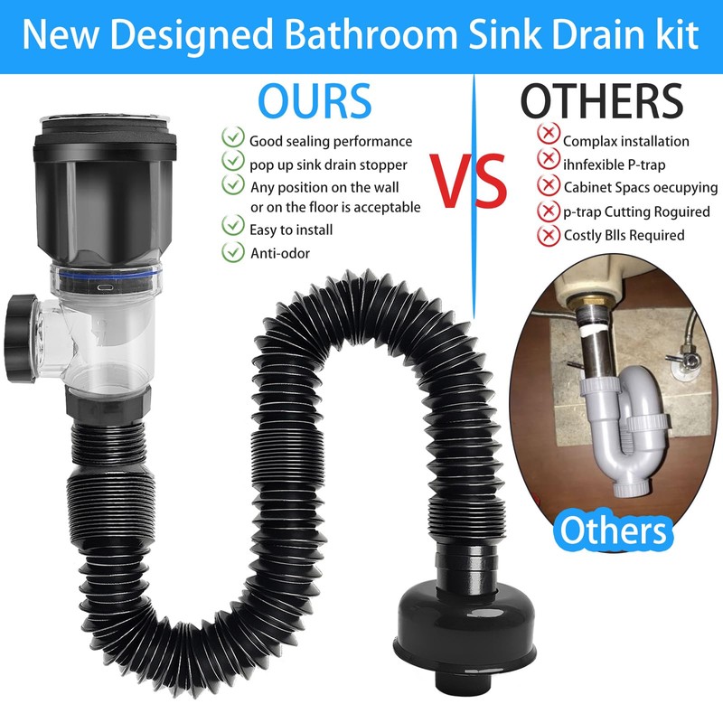 Bathroom Sink Drain kit Black,That can be Used with or