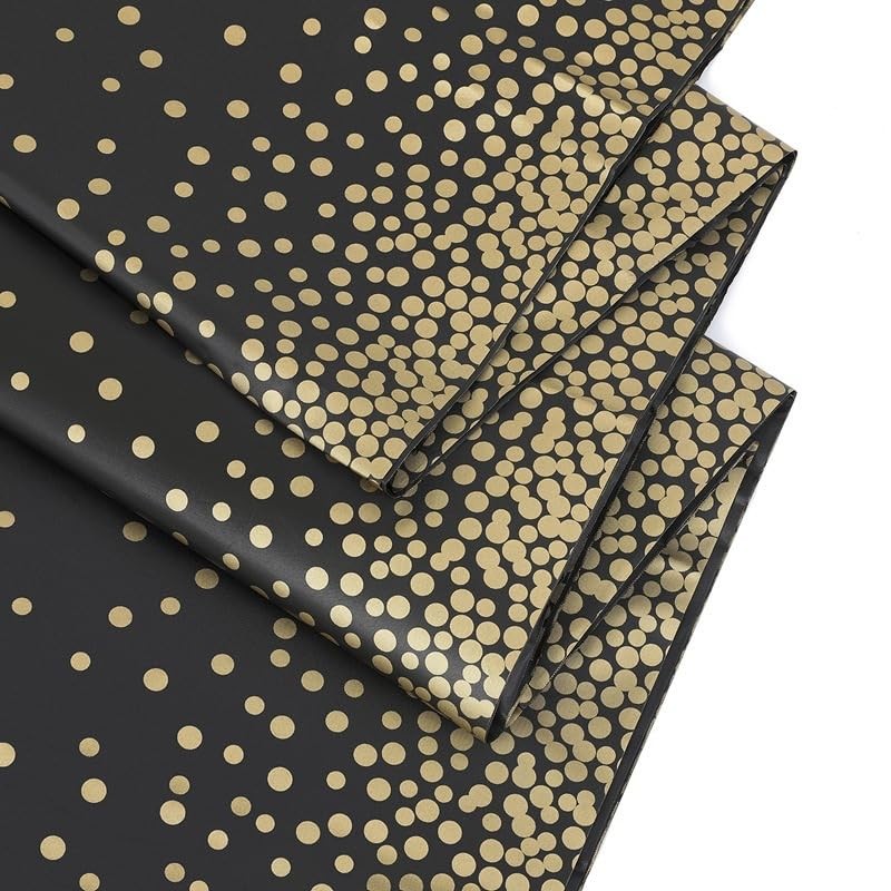 Black/Gold Polka Dot Disposable Tablecloth, Party Decoration