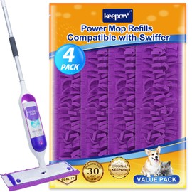 KEEPOW Power Mop Refills for Swiffer Mop - Reusable Power Mop Pads for Floor Cleaning and Mopping, Microfiber Washable Wood Mopping Pads (4 Pack)