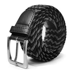 Glamexx24 Men's Women's Unisex Elastic Braided Fabric Belt, Width 3.5 cm, Black, grey