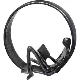 Cast Iron Sculptures Desk Office Decoration, Room or Bedroom table top Decor, Metal Small Decorative Objects Gift Man Reading for Readers, Teachers, Black Home Modern Decor Accents Library Accessories